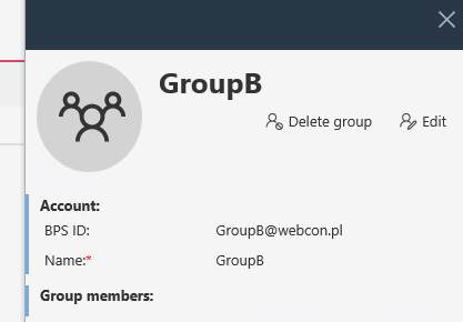 The image shows the created group